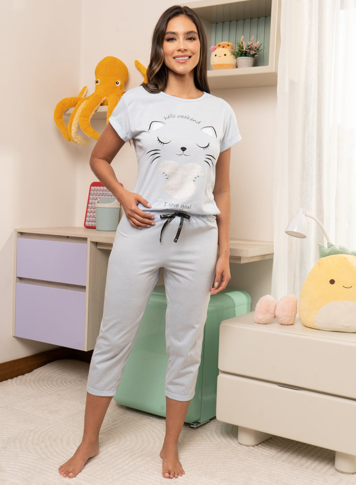 41202 Pijama Mujer Manga Corta Capri