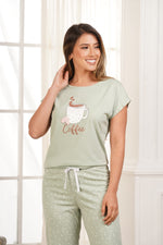Pijama mujer manga corta y pantalón coffee