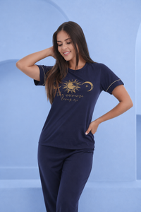 Pijama blusa y pantalón con puño en vivo