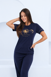 Pijama blusa y pantalón con puño en vivo