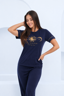 Pijama blusa y pantalón con puño en vivo