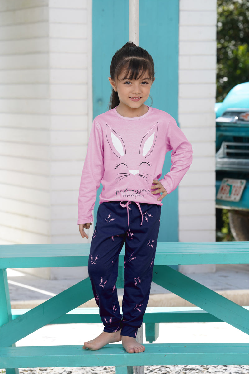 Pijama para niña conjunto manga larga y pantalón conejito