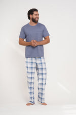 Pijama Hombre manga corta y pantalón cuadros y bolsillo