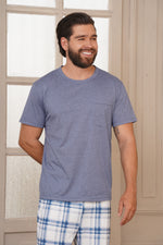 Pijama Hombre manga corta y pantalón cuadros y bolsillo