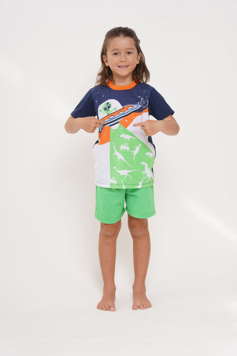 Pijama para niño de extraterrestre manga corta y bermuda