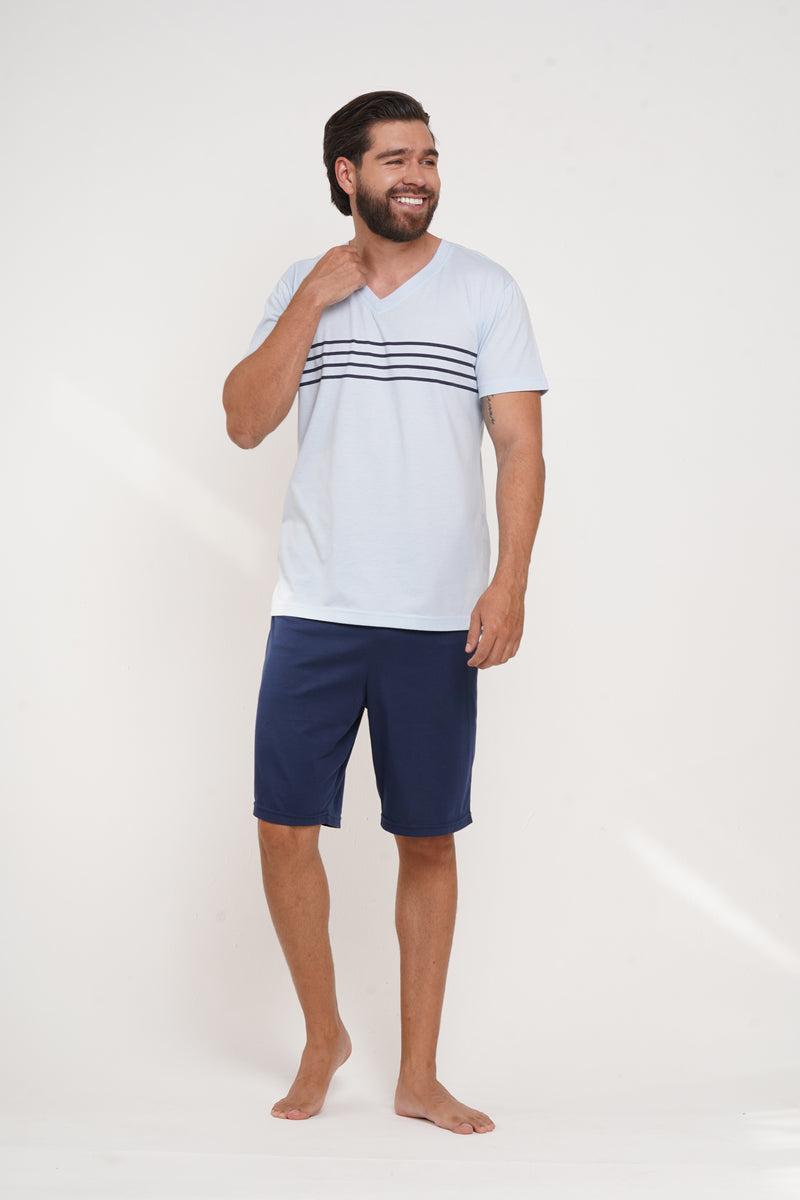 Pijama para hombre manga corta y bermuda rayas