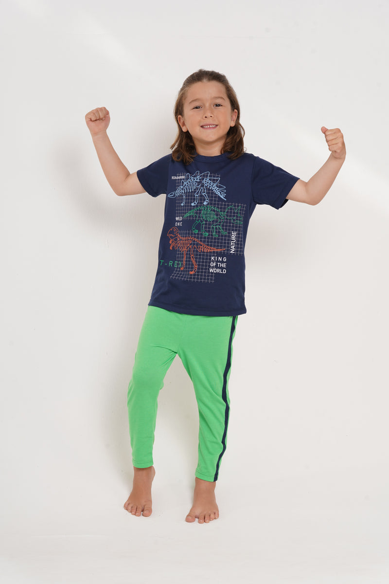 Pijama niño conjunto manga corta y pantalón fósiles dinosaurios