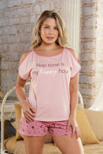 Pijama para mujer set manga abierta y short