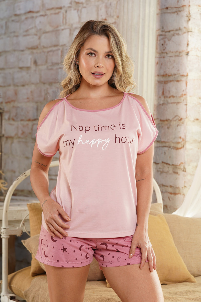 Pijama para mujer set manga abierta y short