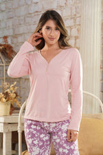 Pijama mujer manga larga y pantalón floral