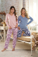 Pijama mujer manga larga y pantalón floral