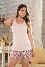 Pijama de mujer manga sisa y short perilla decorativa