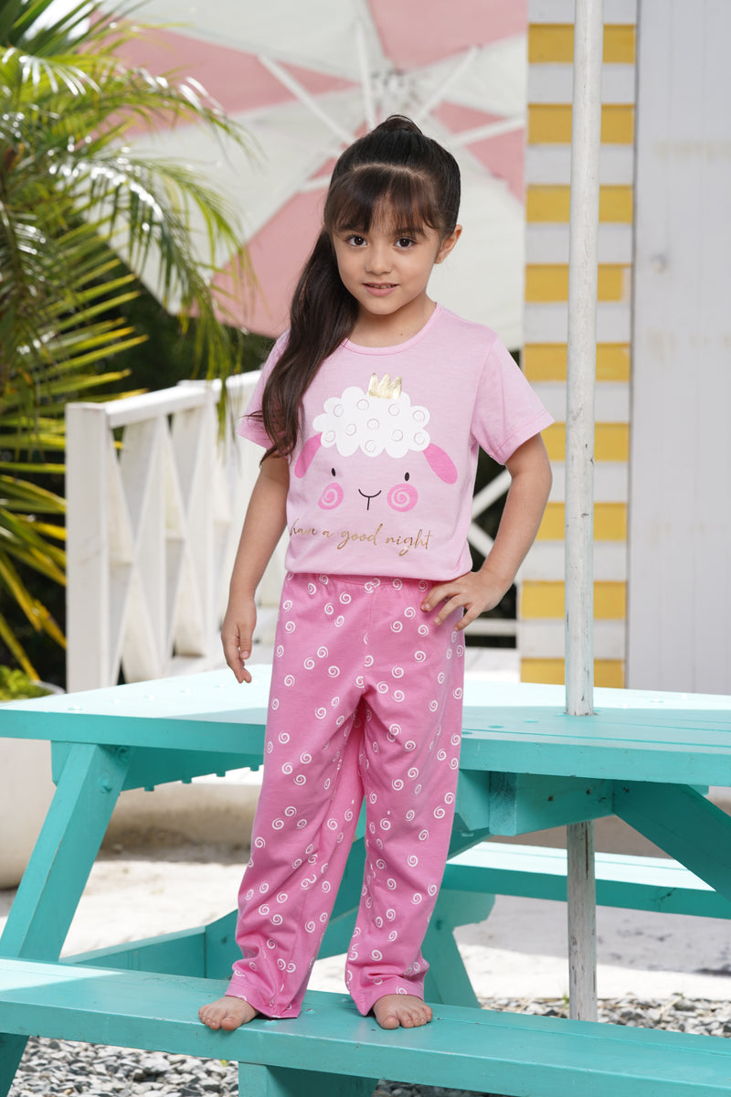 Pijama para niñas manga corta y pantalón oveja