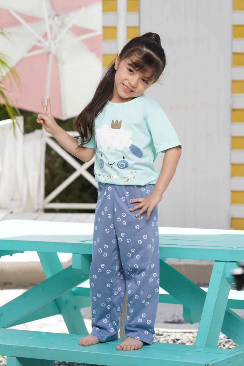 Pijama para niñas manga corta y pantalón oveja