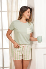 Pijama mujer set manga corta y short a rayas bolsillo