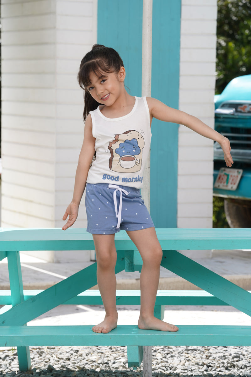 Pijama niña conjunto manga sisa y short pan y café