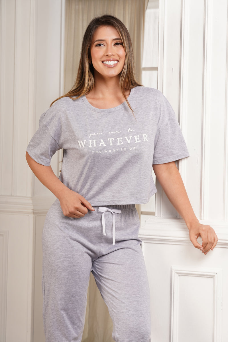 Pijama para mujer conjunto de manga corta y jogger whatever